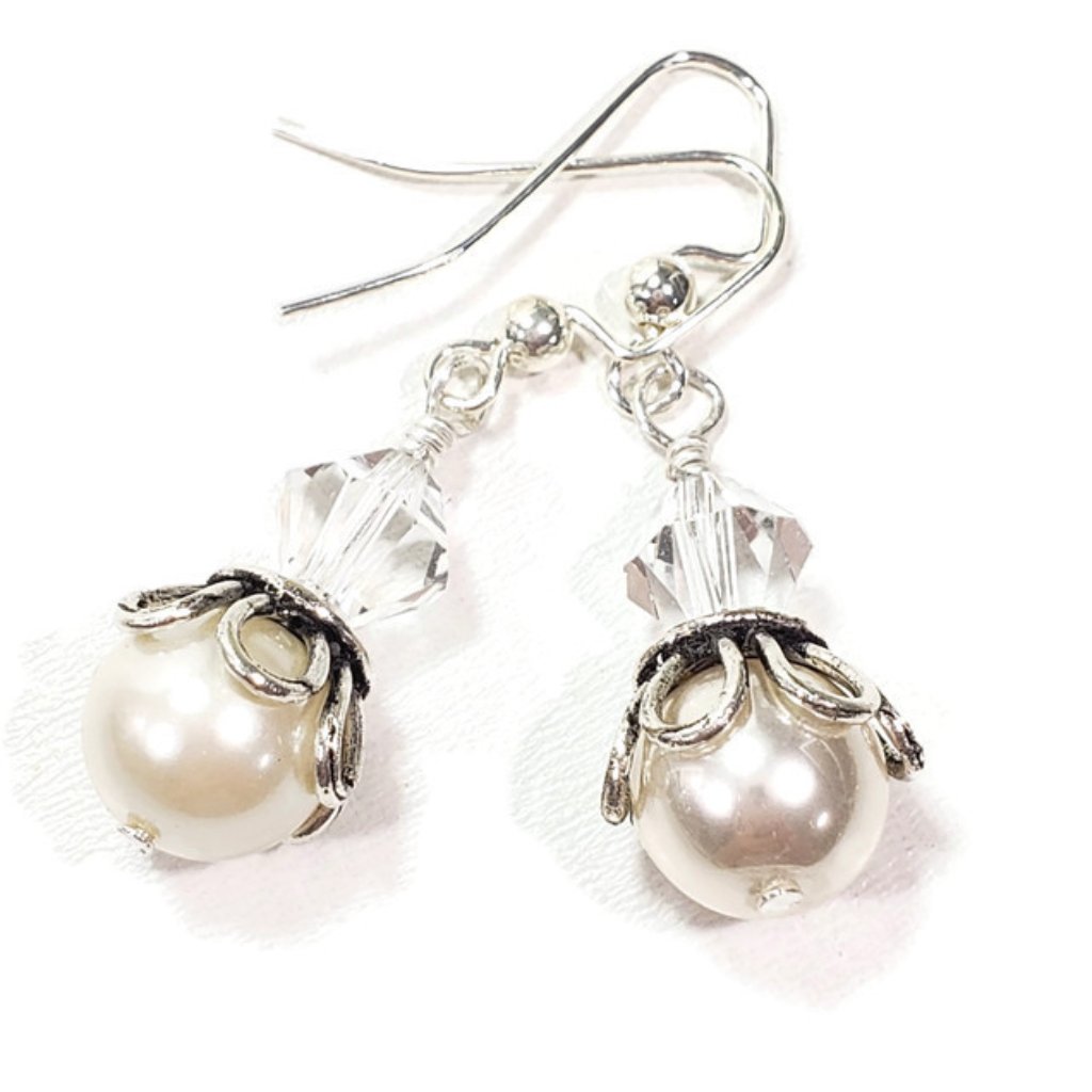Pearl Crystal Earrings Faceted Clear Crystals